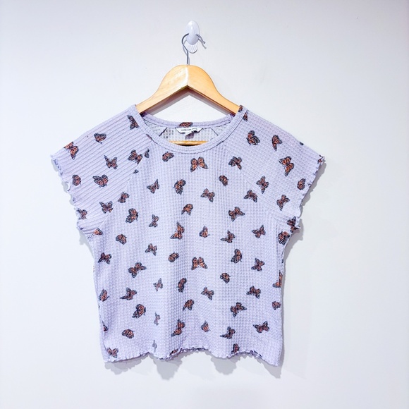 AMERICAN EAGLE Lilac waffle t-shirt with butterflies - Picture 1 of 6